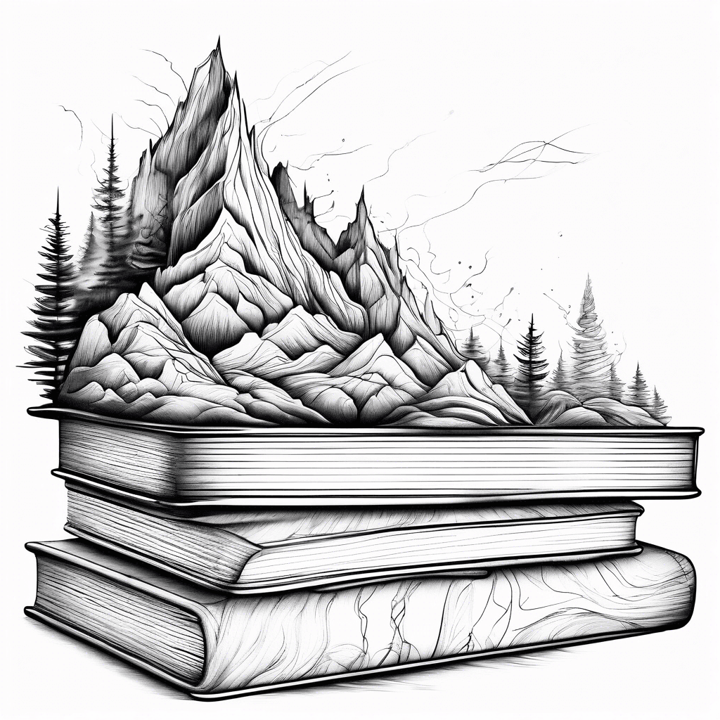 book spines various sizes that create an outlined mountain range