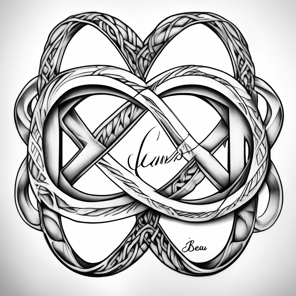 the infinity symbol incorporating the names Jameson, Beau, Addy, Bryce, Reynaldo, Julian for my forearm