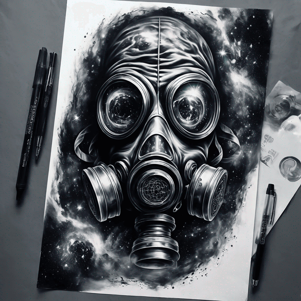 Gas mask with a spiral galaxy reflected in the eyes