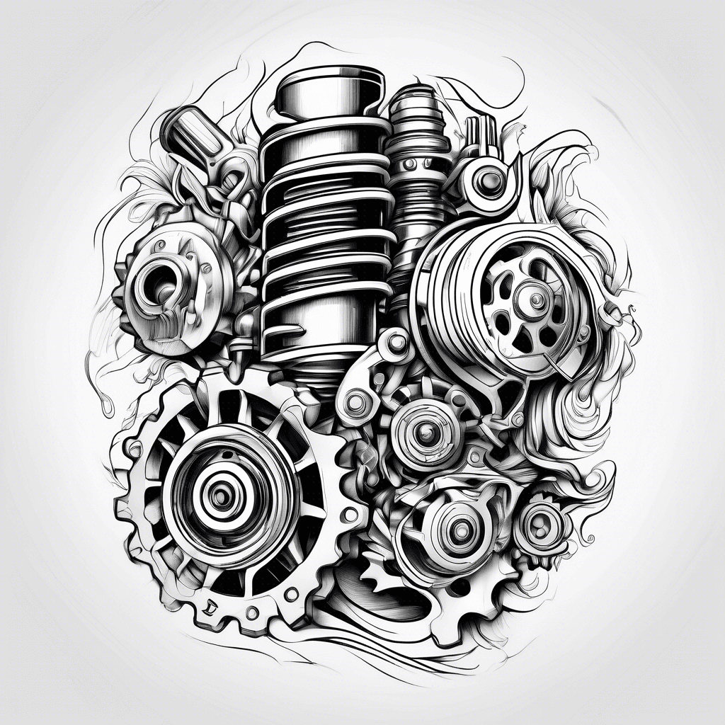 automotive motif - engine piston or gear lever. Black and white