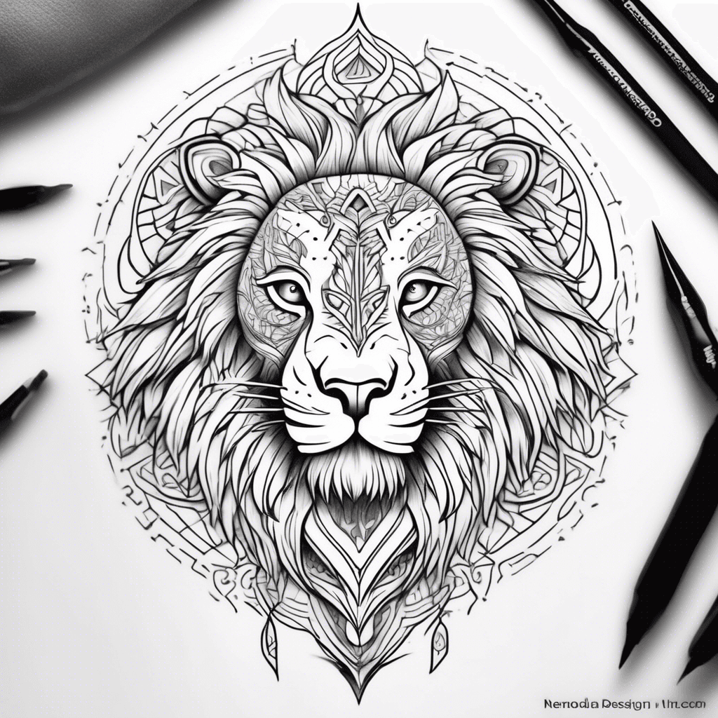 create a tattoo desgin for forearm using mandala desgin having lion in it in 4four inch for men