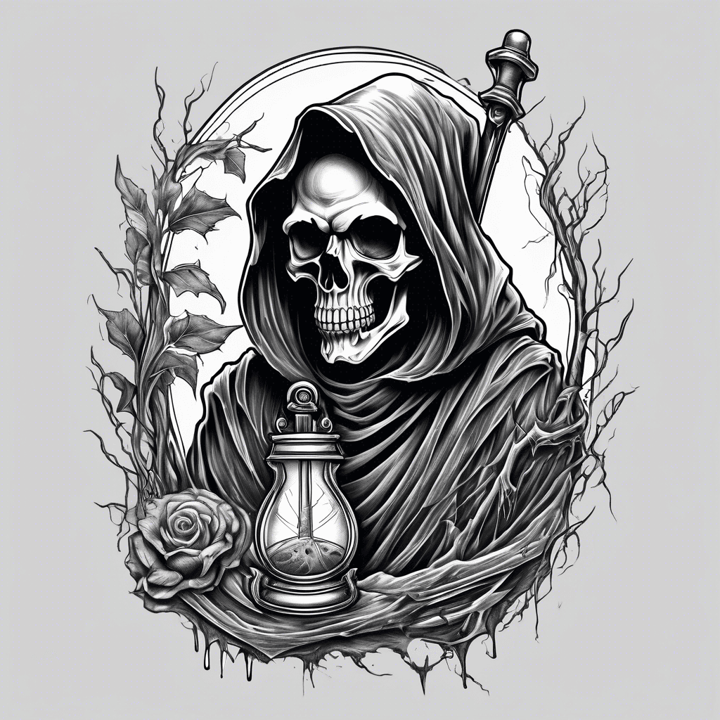 Realistic Grim reaper with graves and hourglass