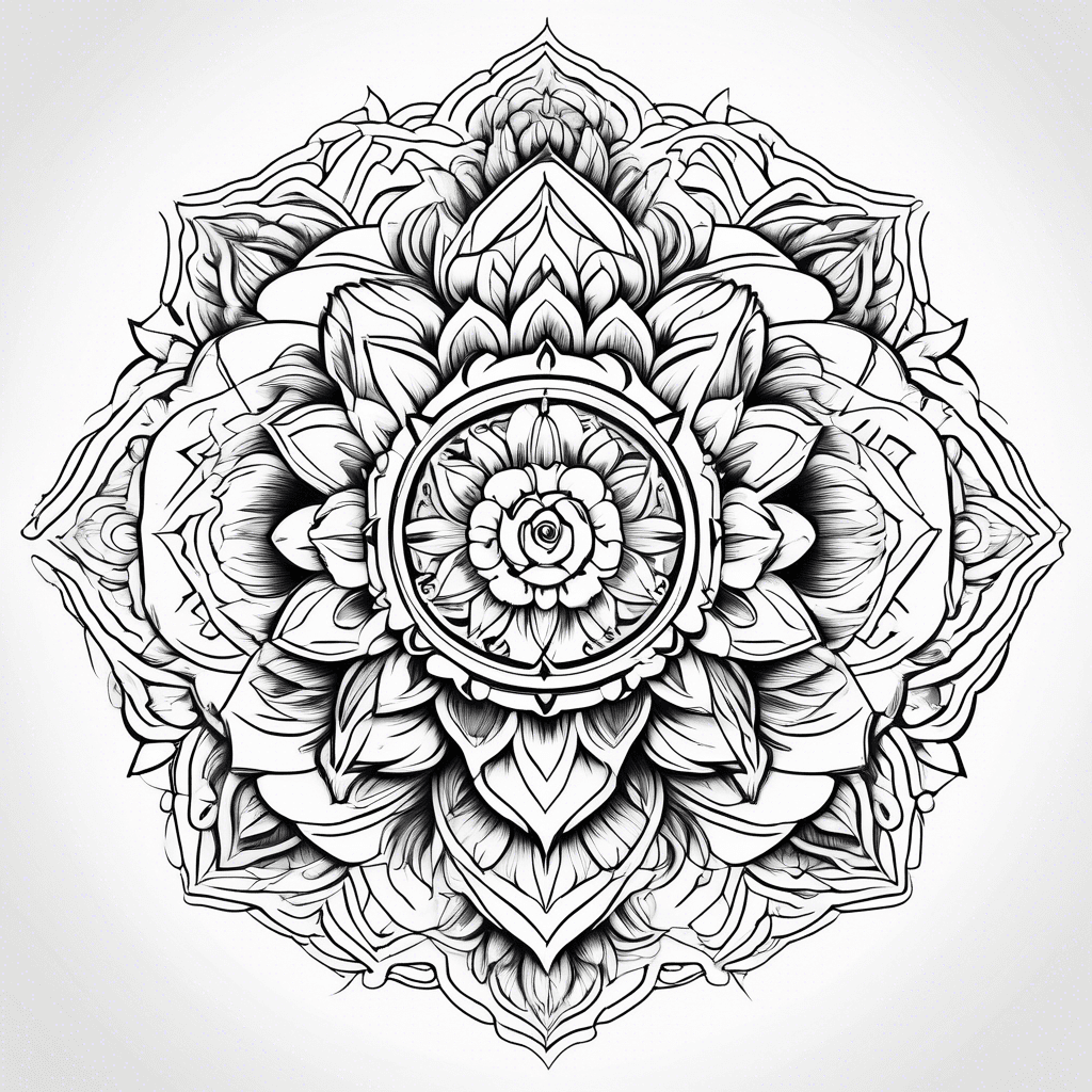 A mandala tattoo incorporating animal symbols representing different traits.