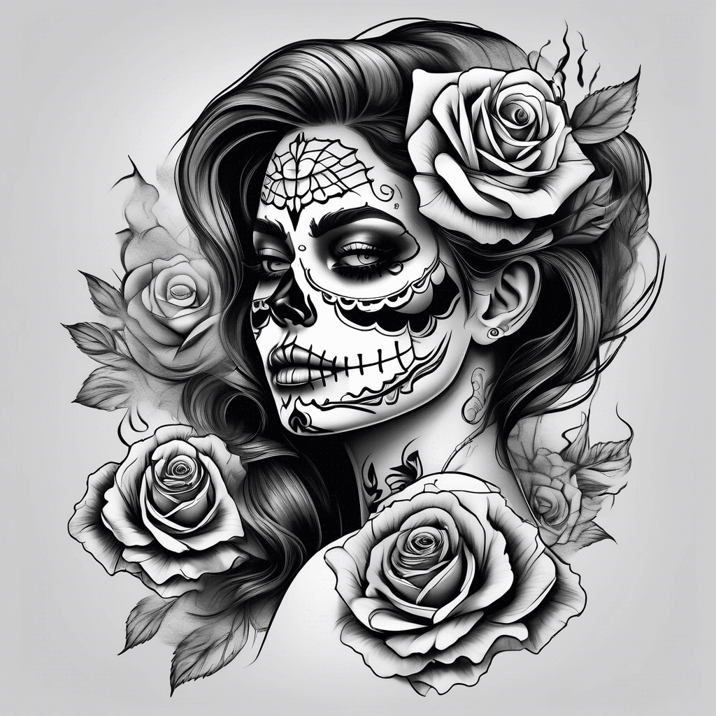 Day of the dead woman roses and smoke