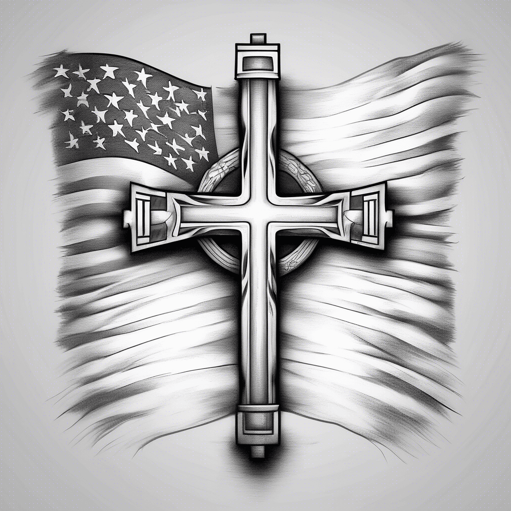 Korean and american flag, and Christian Cross