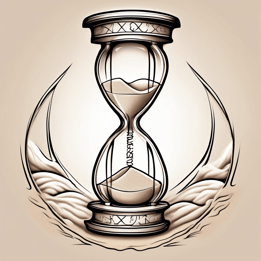 Hourglass with the sand in the bottom chamber and the name Colin across the hour glass