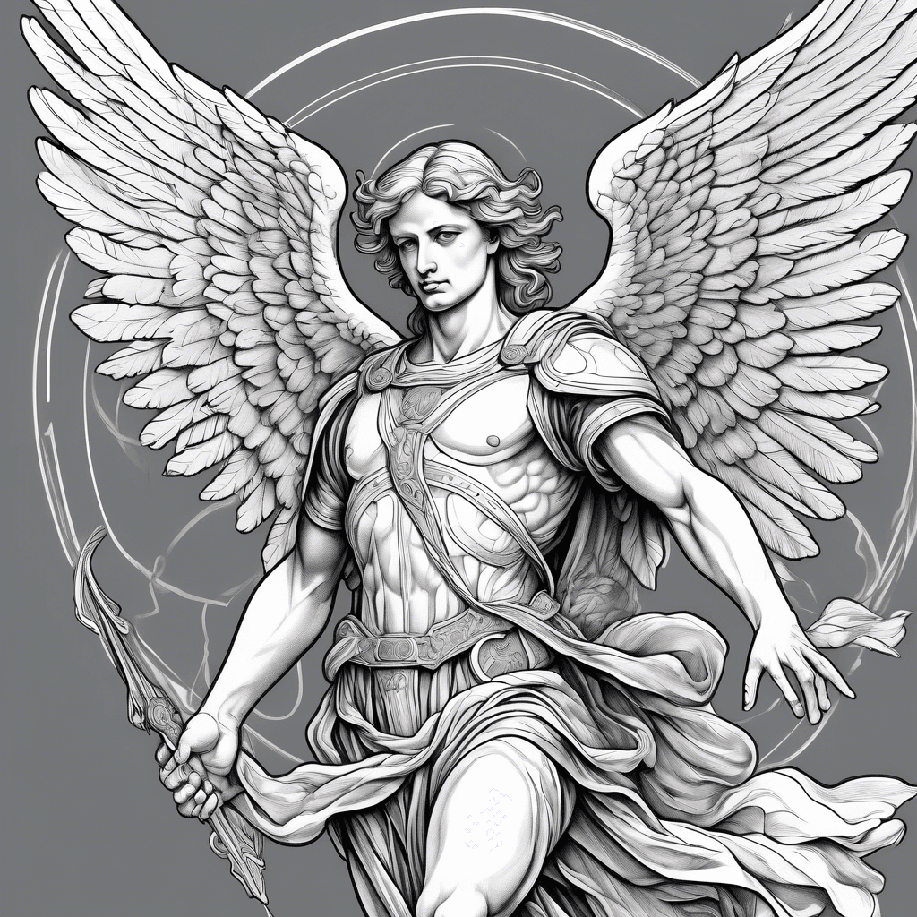 Archangel Michael reaching out from sky with his hand