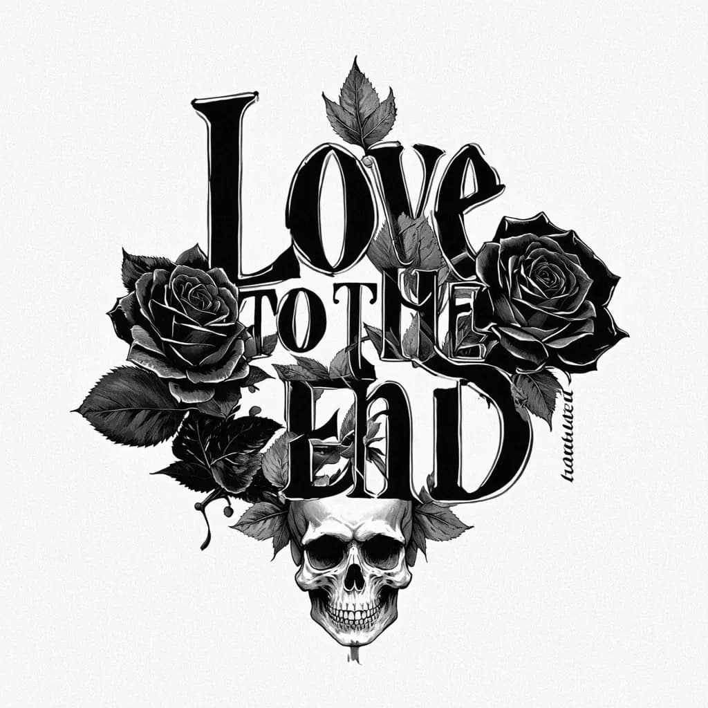 Love to the End, black rose, skull