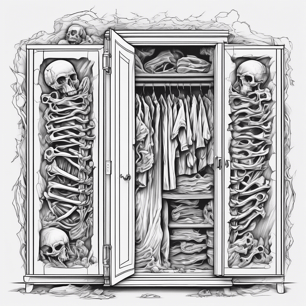 A closet with bones falling out