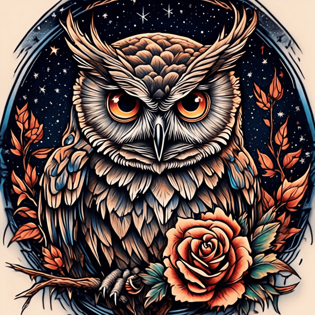 owl in the night with a sky full of stars