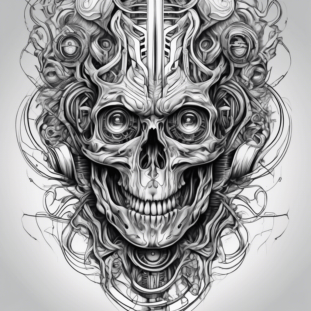 Biomechanical tattoos blending organic forms with technology.
