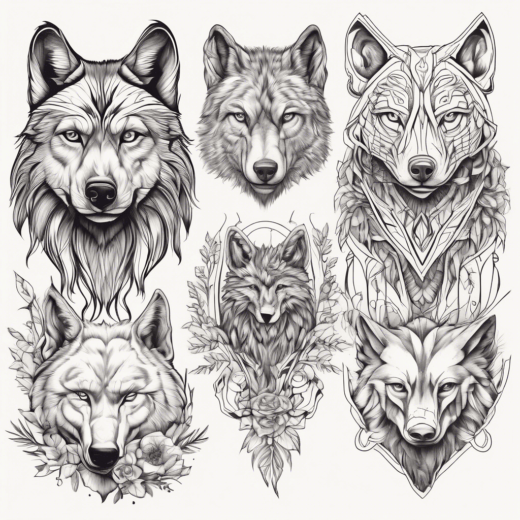 In the style of realism, a wolf and a crow, a bear and lynx