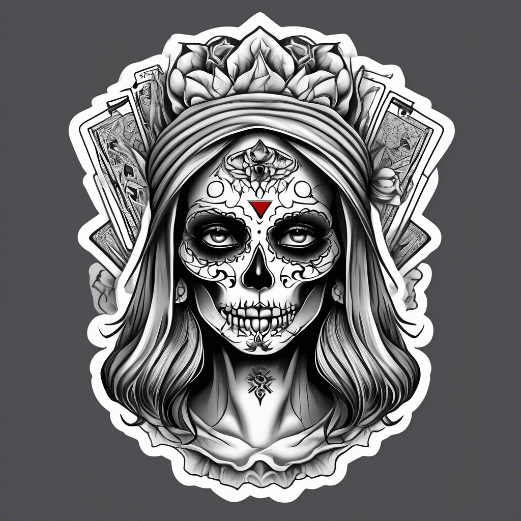 santa muerte with poker cards tattoo