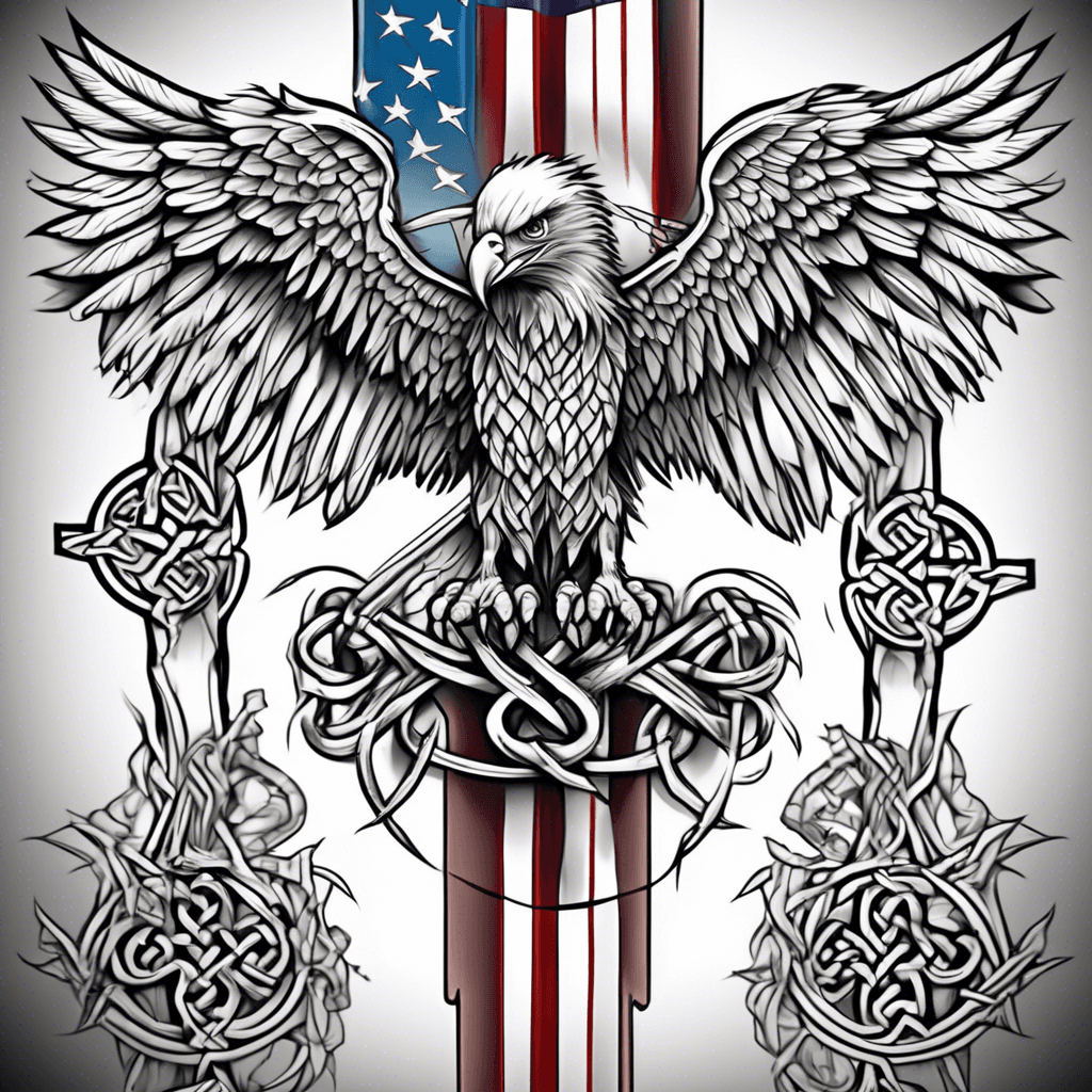 Celtic cross with American flag and eagle