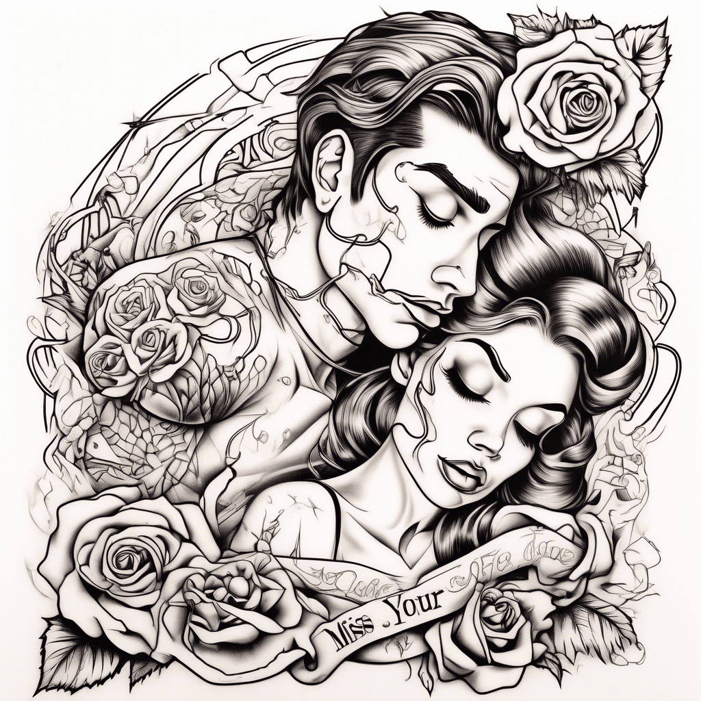 male and female tangled up in love , with the words " miss your Face"