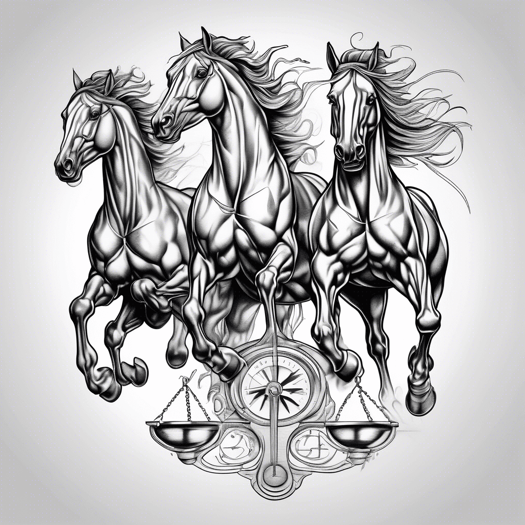 Running Horses and libra sign and libra scale