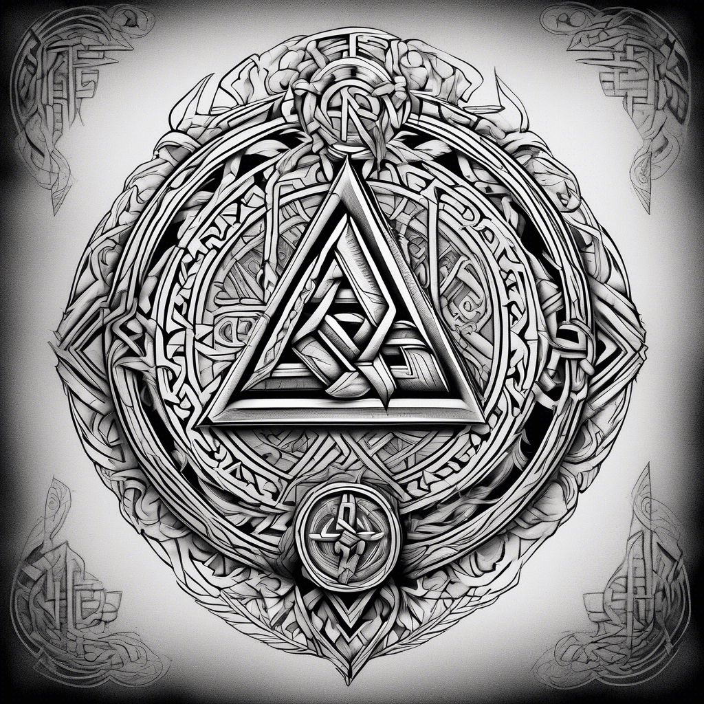 viking tatto with valknut and vegvisir
