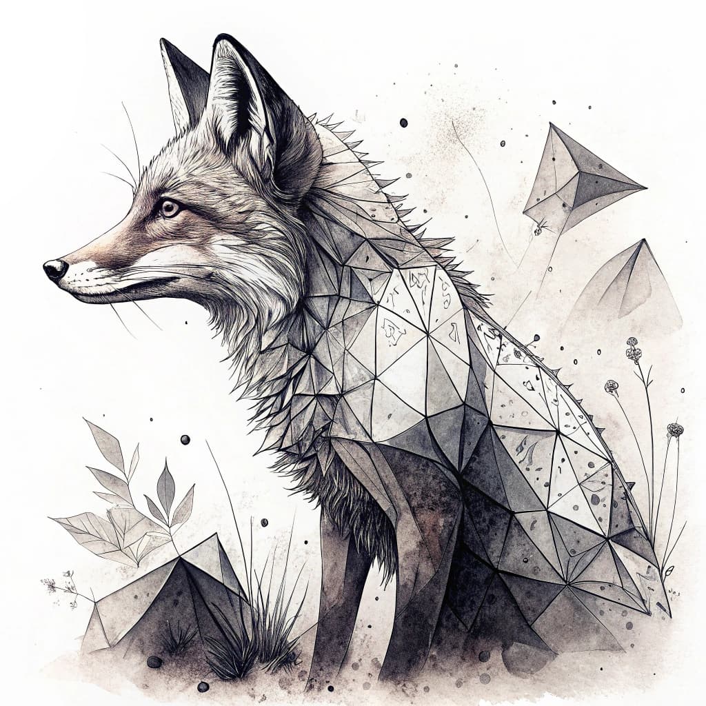 Geometric fox using various shapes and lines.