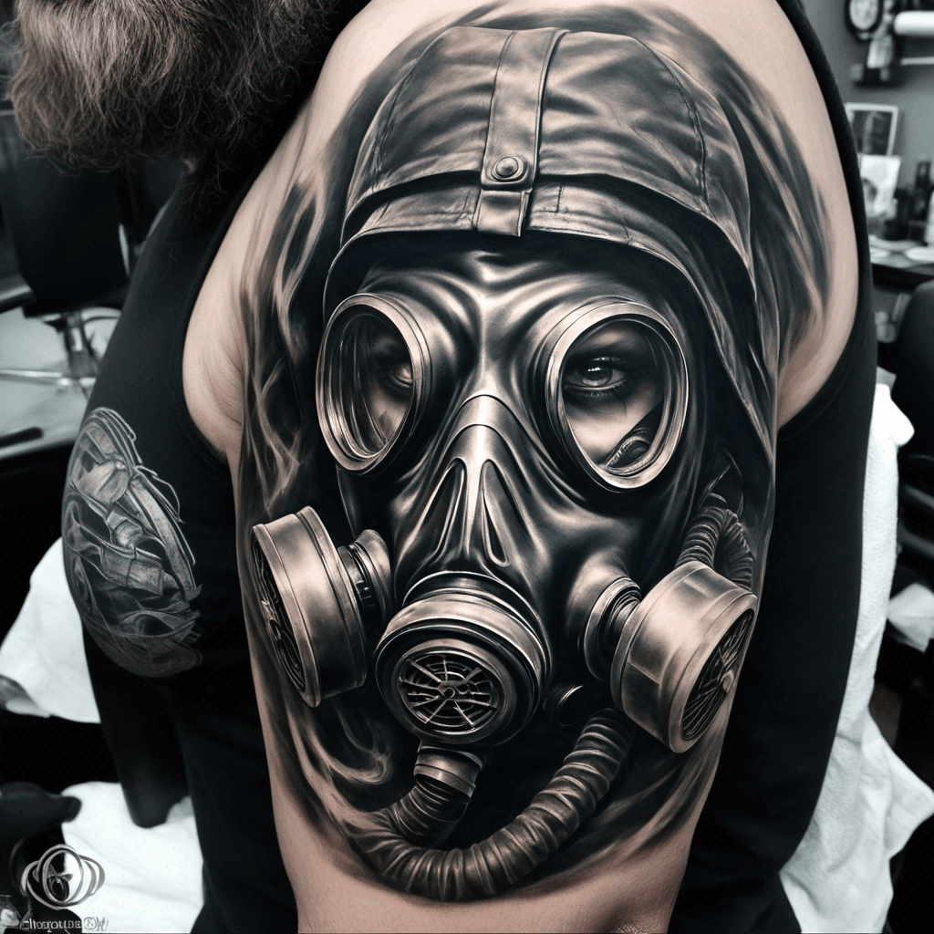 A gas mask falling into a spiral