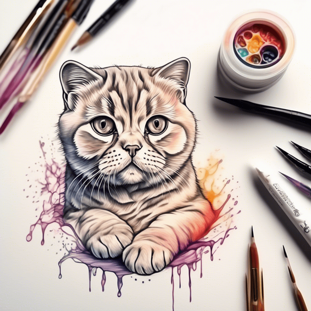 Craft a tattoo of a cuddly Scottish Fold cat tattoo design generated with AI