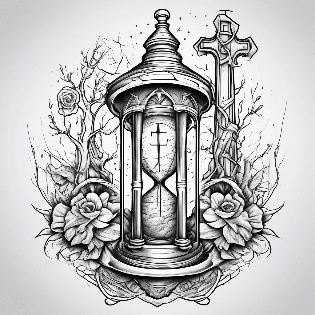 Cemetery of lost loved ones and a hourglass