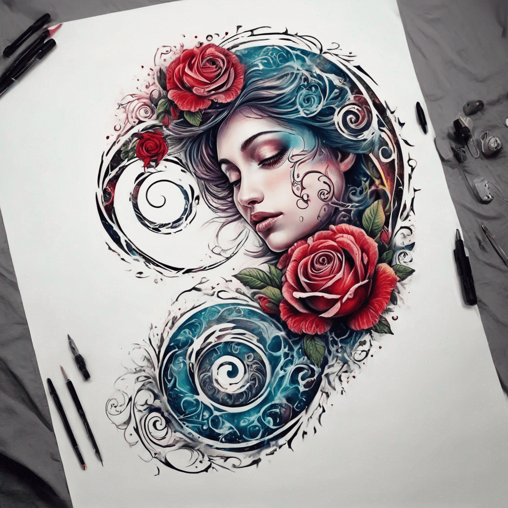 delicated koru with roses for a female back tattoo