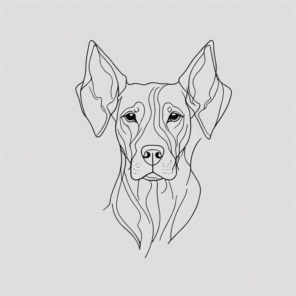 Only The fluffy ears of a Rhodesian dog, minimal and simple fine line art
