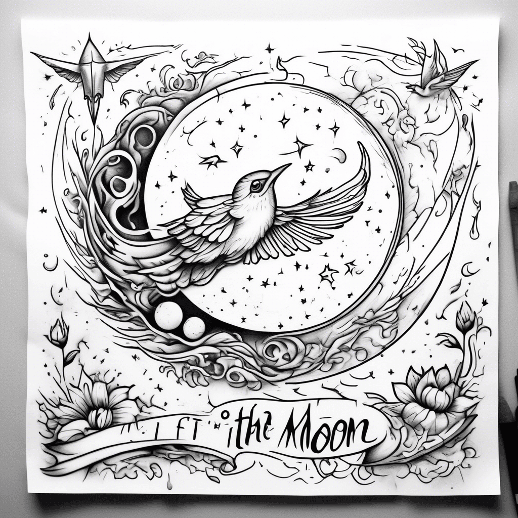 The words “I’ll make it to the moon if I have to crawl” with a few simple birds flying upwards from the last word