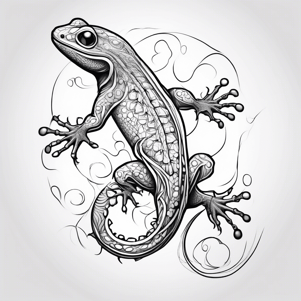 a salamander with long tail drawn with freeflowing intersecting lines