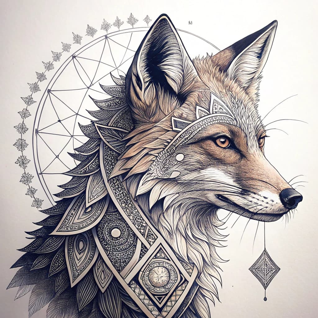 Geometric fox using various shapes and lines.