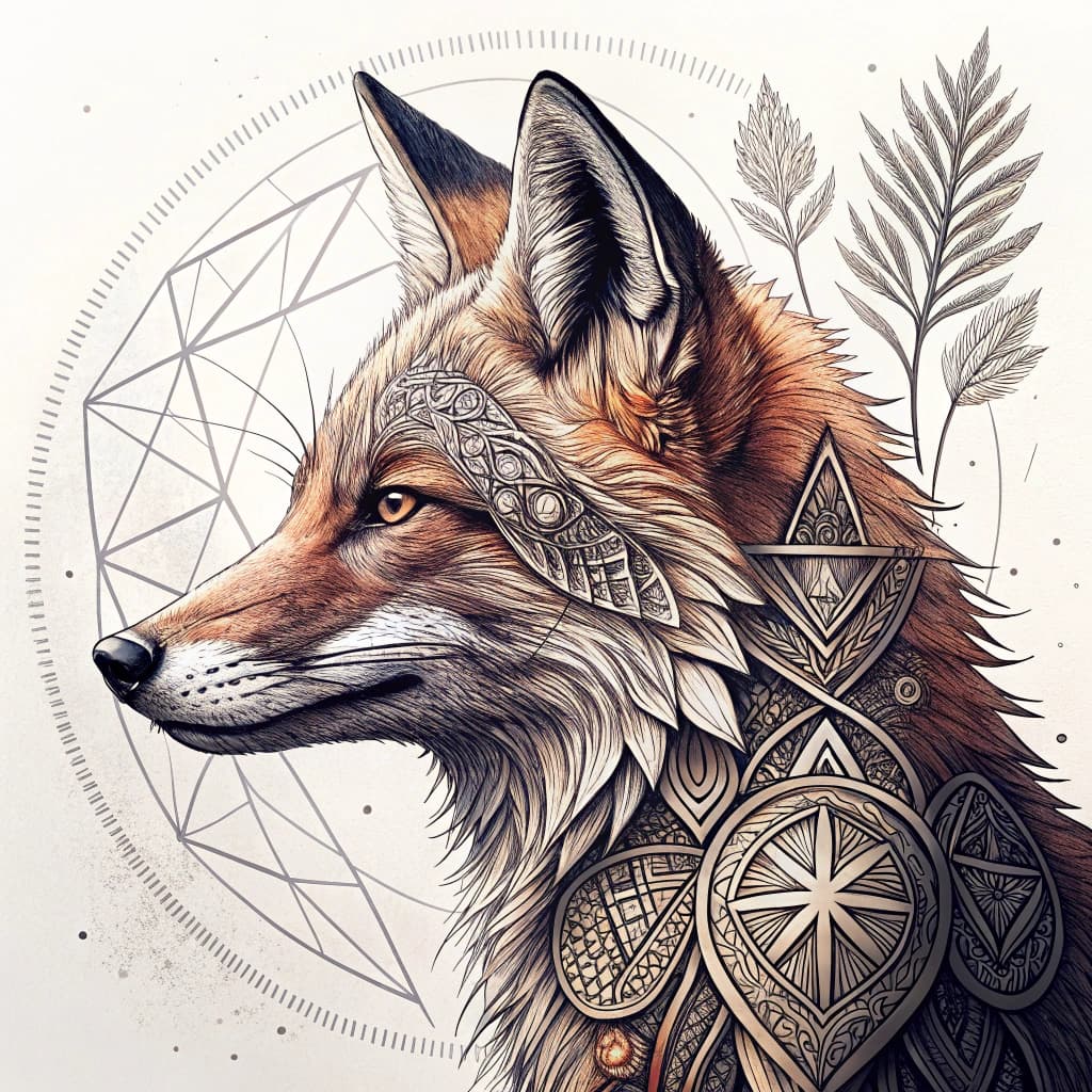Geometric fox using various shapes and lines.