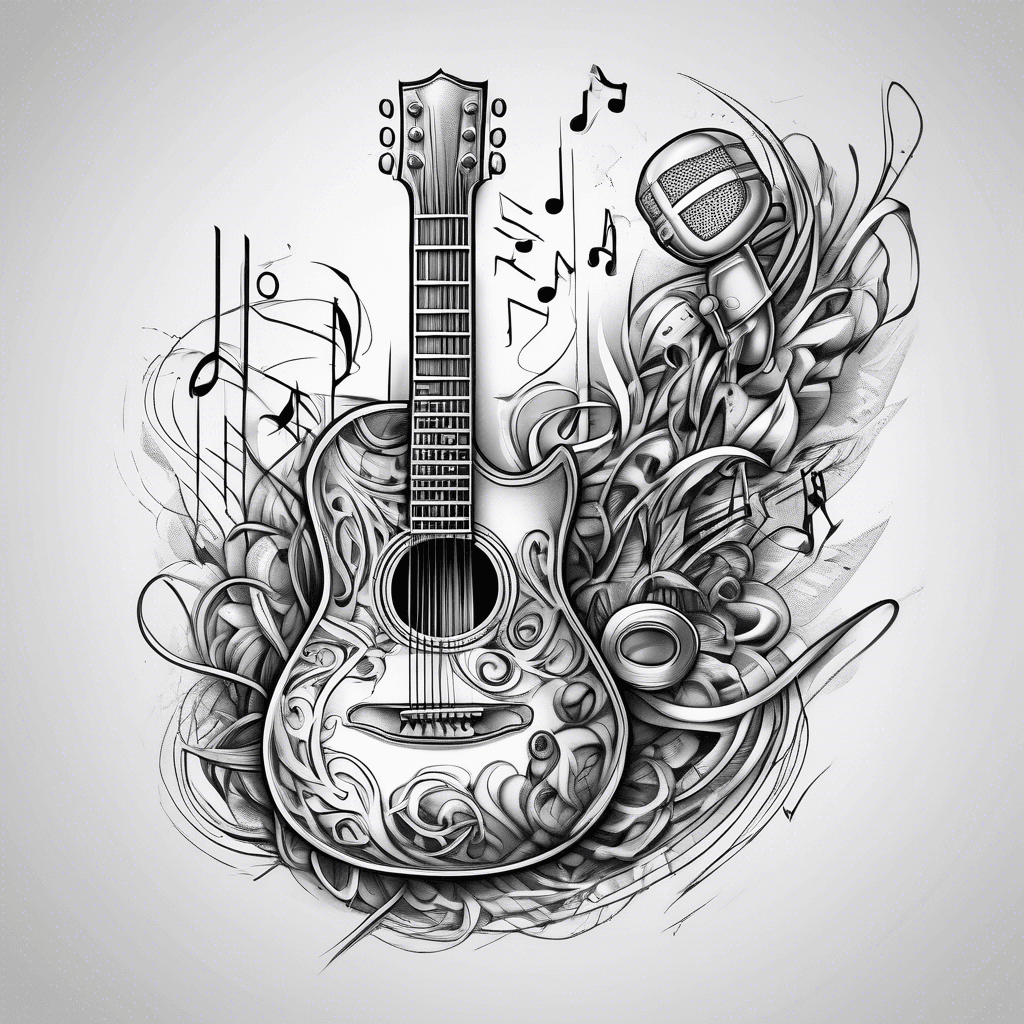 Guitar, microphone, music note, in huneycomp
