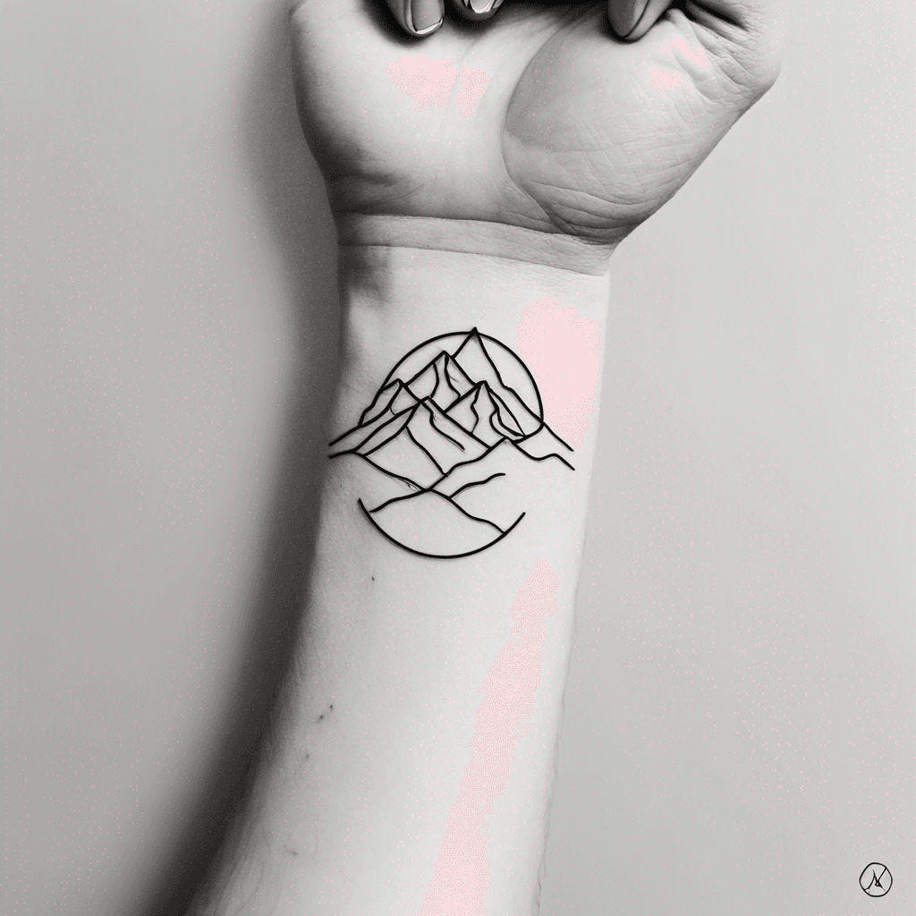 A minimalist mountain range silhouette on the wrist.