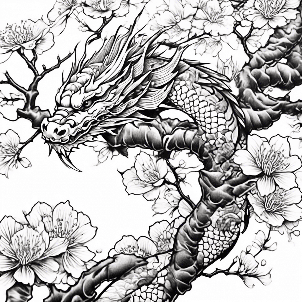 Tattoo, simple Japanese tree branch, fine lines black and white