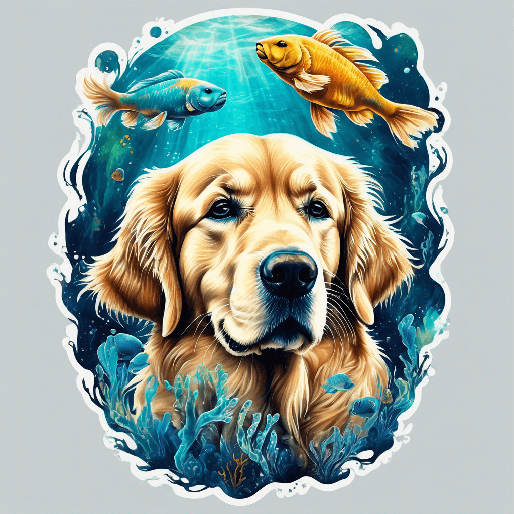 Golden Retriever dog in aquarium
