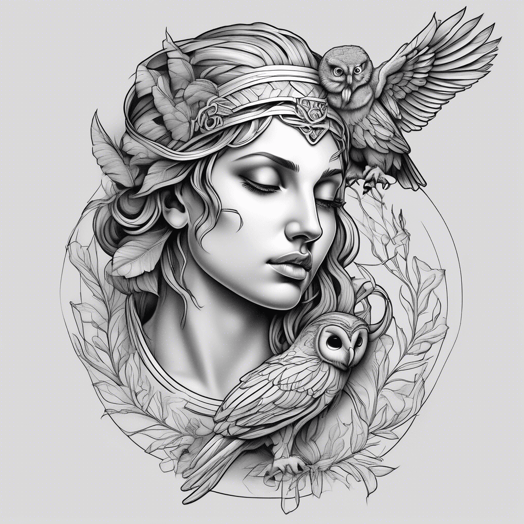 greek goddess athenea with an owl face down her