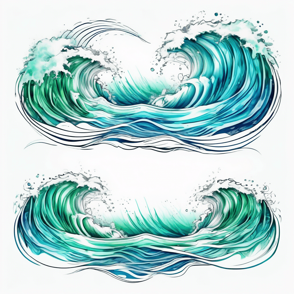 Vibrant ocean waves, incorporating blue and green watercolor.