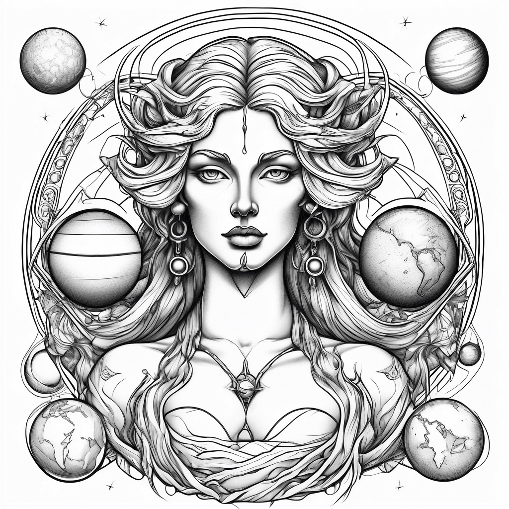 Venus goddess of love holding the planet mars and two moons