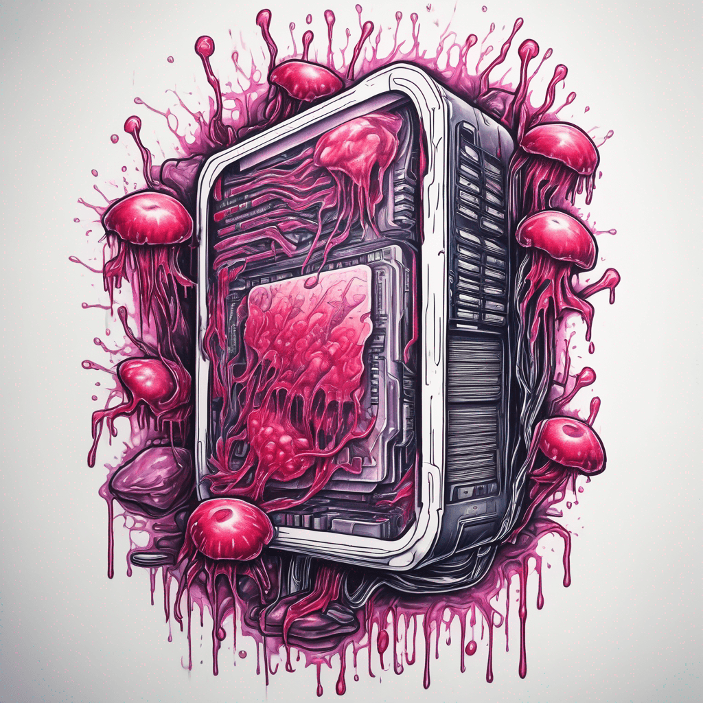Bleeding computer chips made of giblets not metal. Scifi. Bleeding neon gore. more gore. Drippy gore.