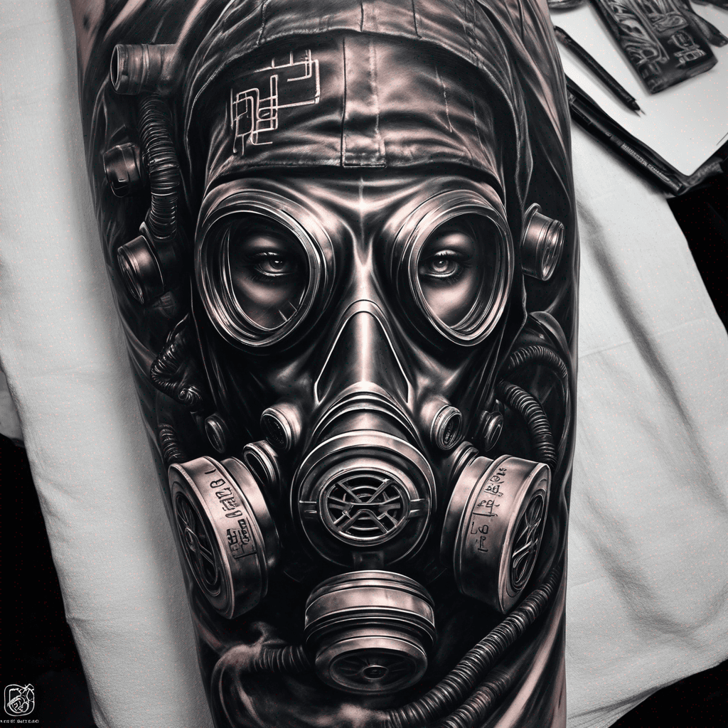 Gas mask with cyberpunk symbols