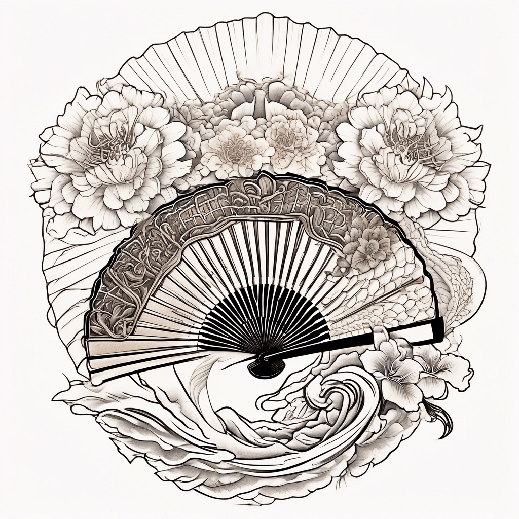 Ornate Japanese fan with sacred geometric details