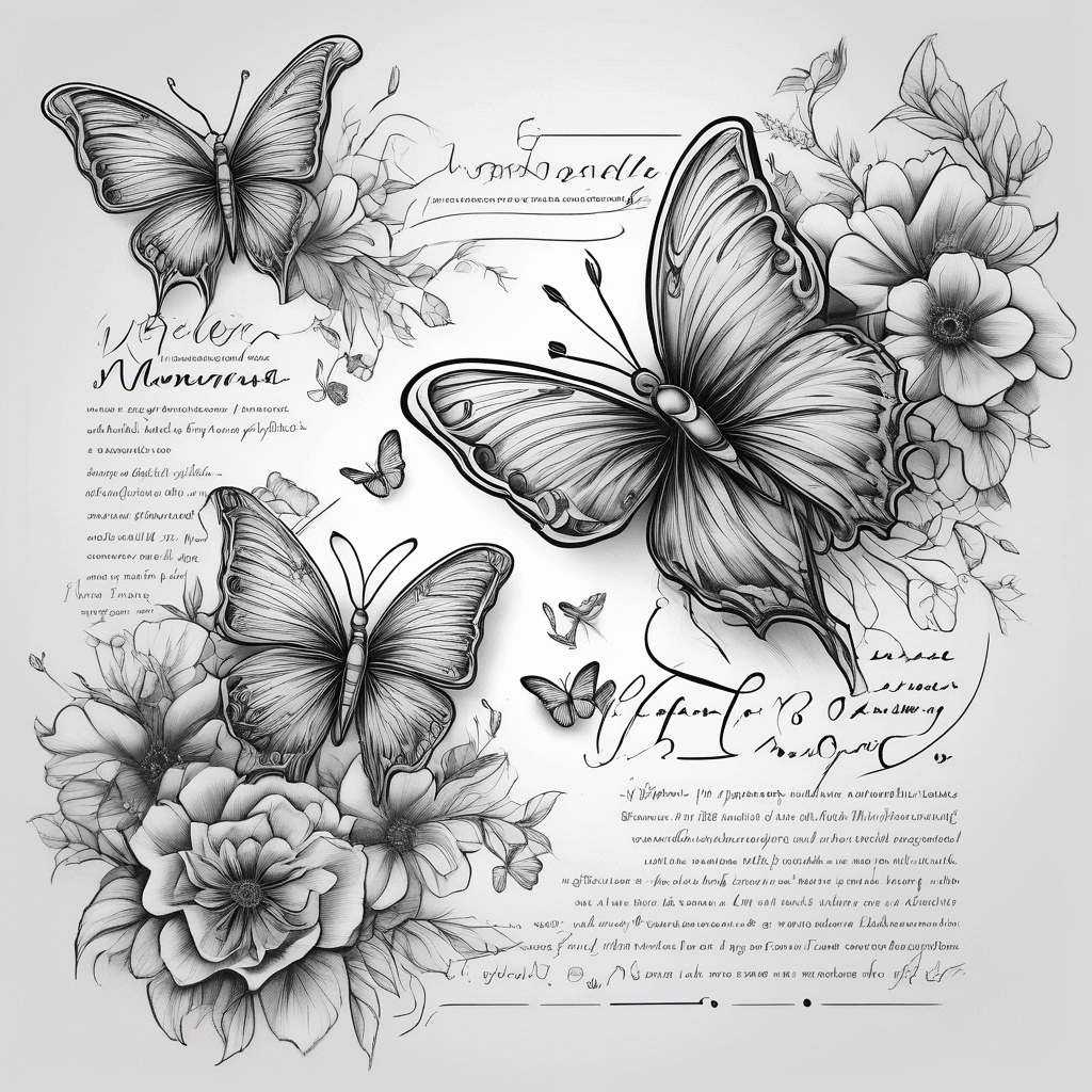 memorial quote with multiple names written and butterflies and flowers