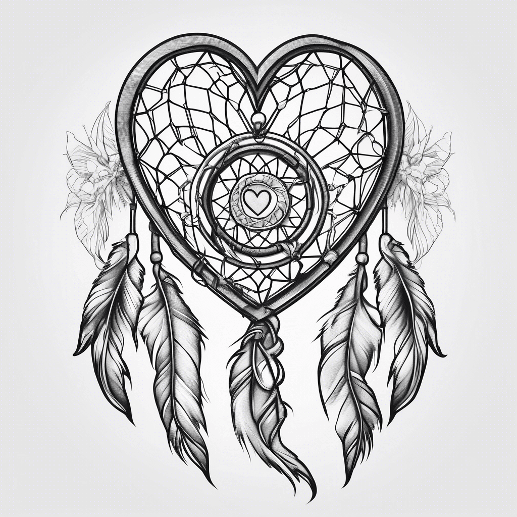 fine line heart dream catcher with addiction support ribbon