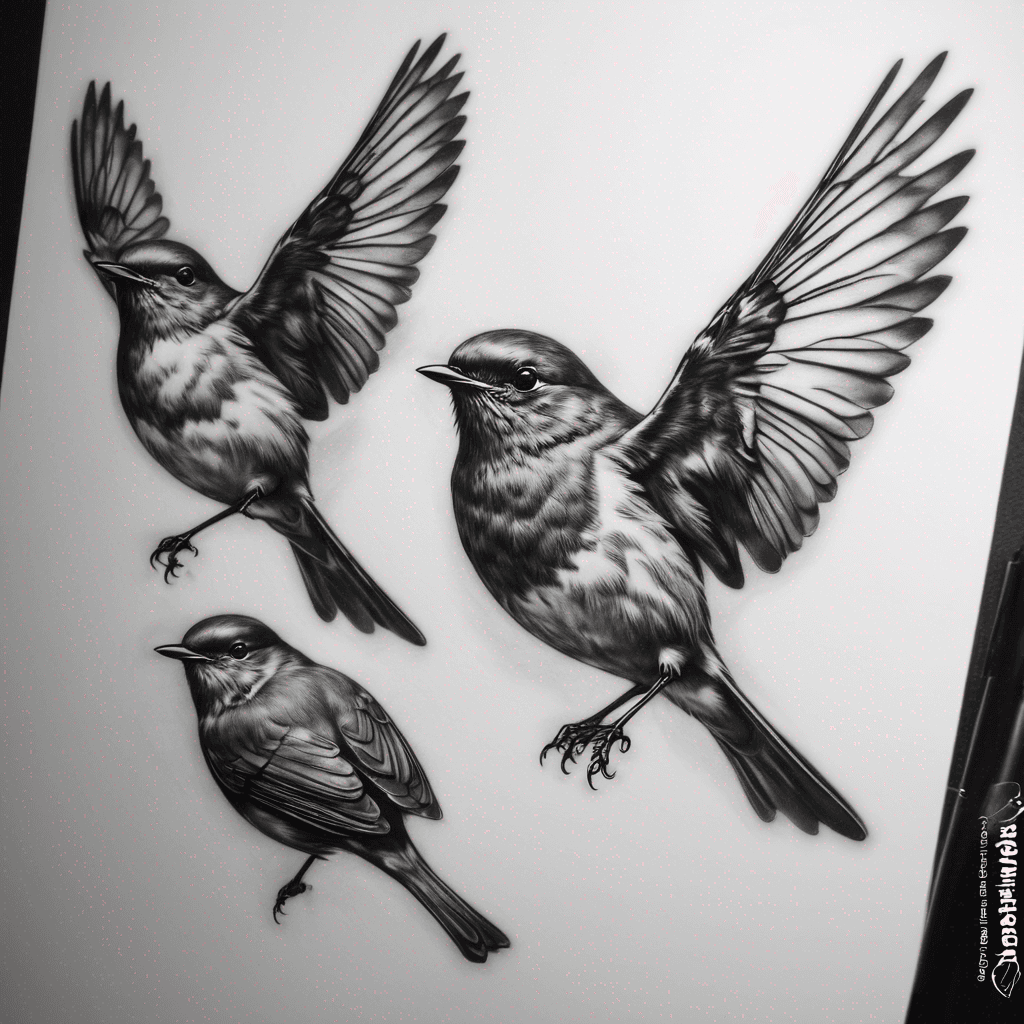 Three robins flying