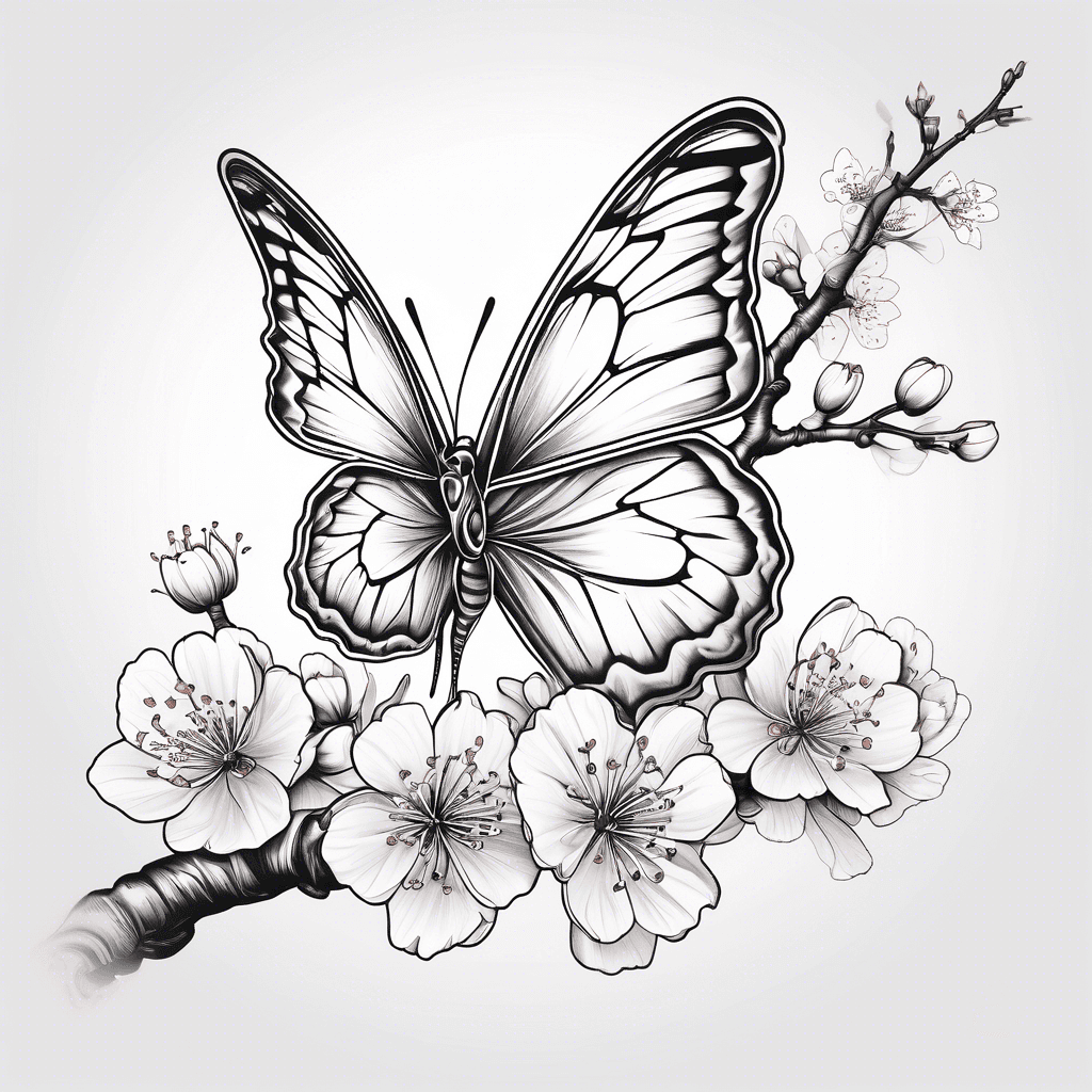 Butterfly on a cherry blossom branch