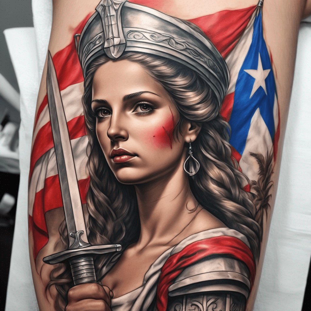 Saint Barbara with her cup and sword with the Puerto Rican flag