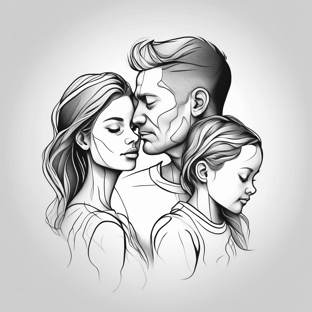 silhouettes of a father and two daughters together