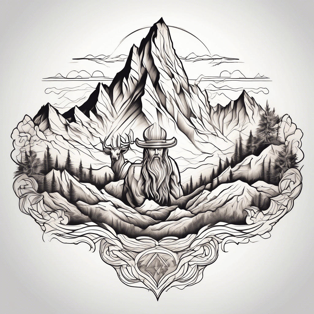 Large mountains with Jesus and a big animal