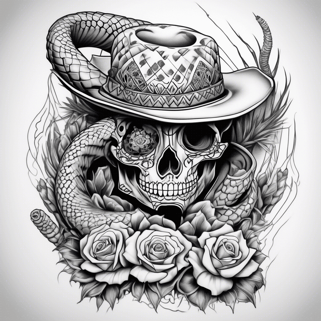 FULL SLEEVE Arizona desert black and white with a sugar skull and diamond back rattle snake