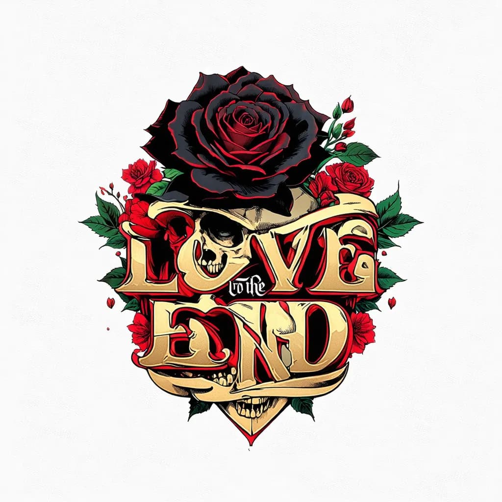 Love to the End, black rose, skull